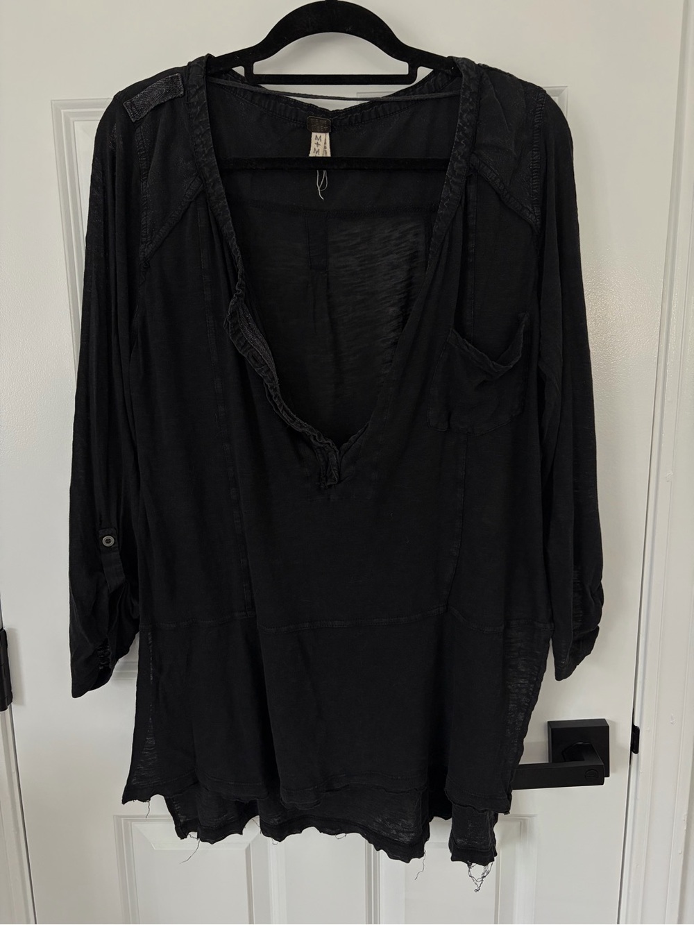 We The Free Black Deep V-Neck Tunic with Pocket